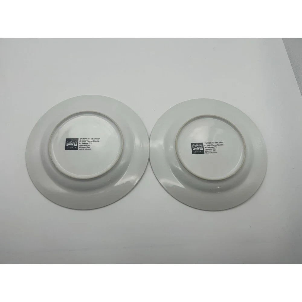 Sakura Warren Kimble Pumpkin Dreams Plates Set of 2 Halloween Jack-O-Lantern Cat
